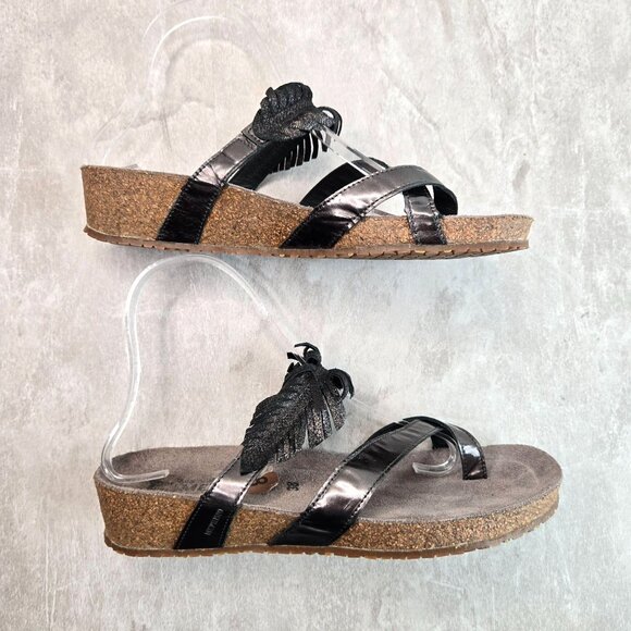 Mephisto Boho Sandals Size 8 Metallic Slip On Strappy Low Wedge Comfort Slides - Picture 5 of 10